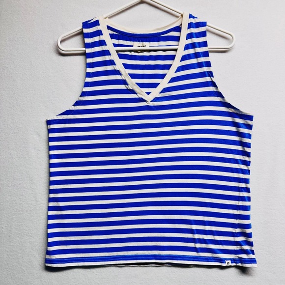 Pact Tops - Pact Soft Spin Tank Top Women L Blue White Striped Organic Cotton V-Neck